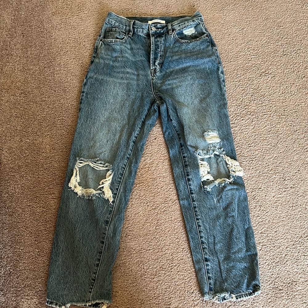 medium wash, high rise, straight leg pacsun jeans